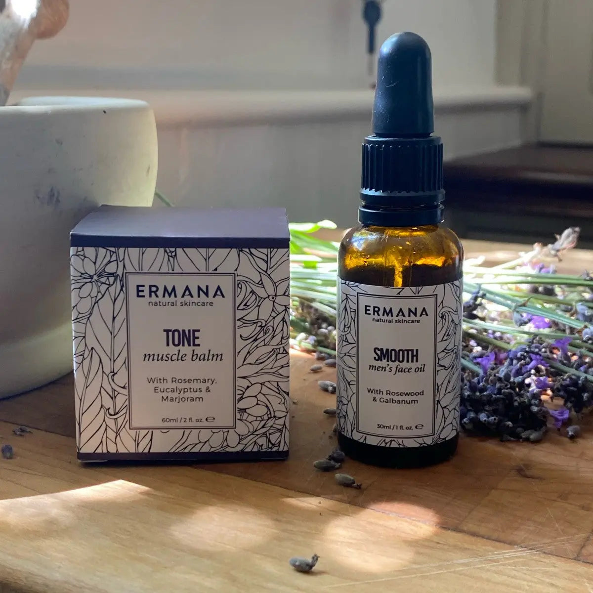 Smooth Men's Gift Set with smooth face oil and tone muscle balm - Ermana Natural Skincare